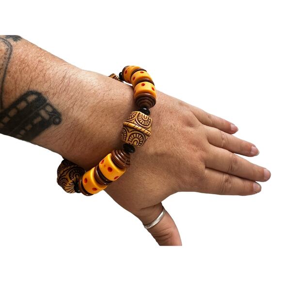 Yellow Beaded Tribal Style Stretch Bracelet - Picture 6 of 7